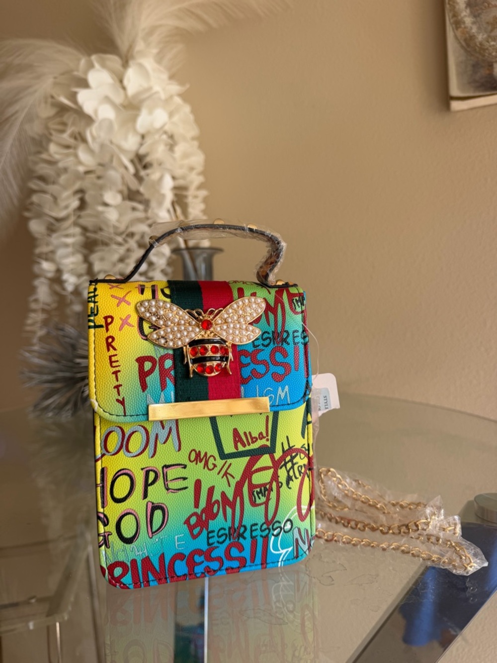 Alba Multicolor Graffiti Mini Crossbody with Pearl Bee